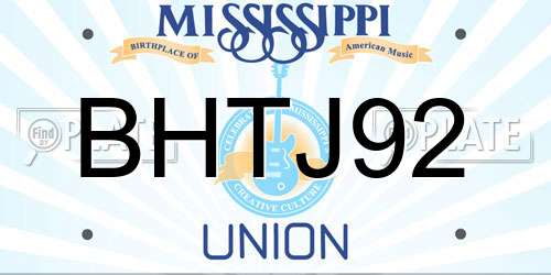 BHTJ92 Mississippi License Plate