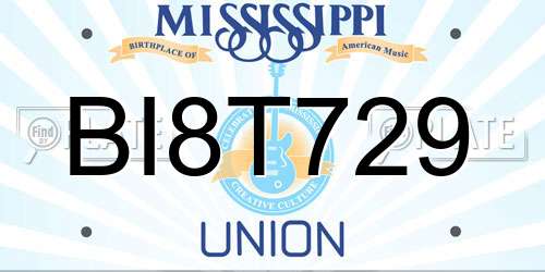 BI8T729 Mississippi License Plate