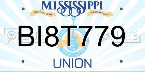 BI8T779 Mississippi License Plate