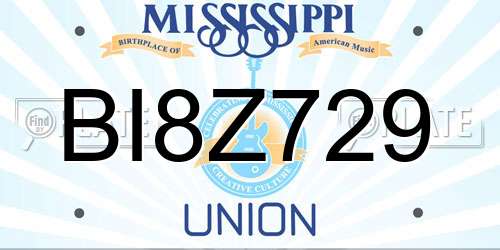 BI8Z729 Mississippi License Plate