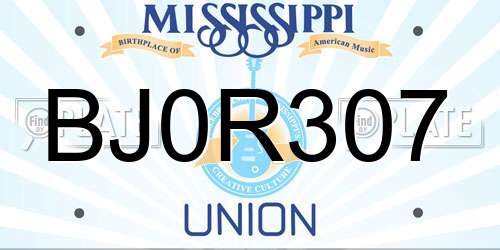 BJ0R307 Mississippi License Plate