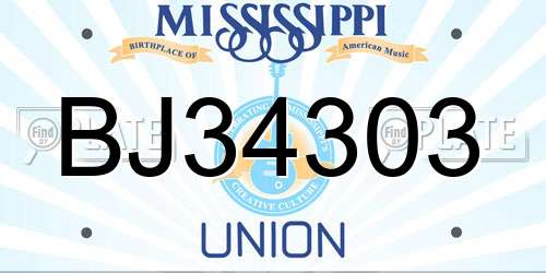 BJ34303 Mississippi License Plate