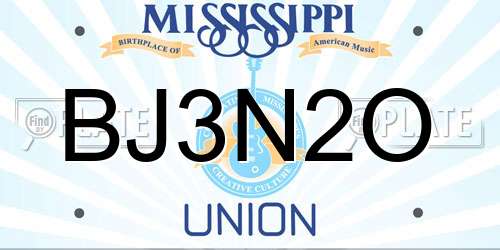 BJ3N2O Mississippi License Plate