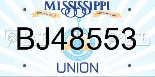 BJ48553 Mississippi License Plate