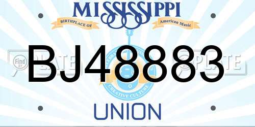 BJ48883 Mississippi License Plate