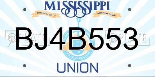 BJ4B553 Mississippi License Plate