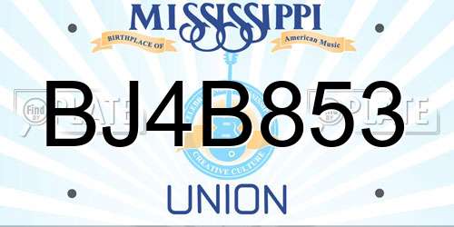 BJ4B853 Mississippi License Plate