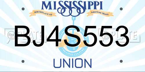 BJ4S553 Mississippi License Plate