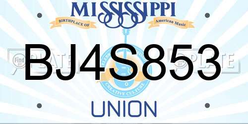 BJ4S853 Mississippi License Plate