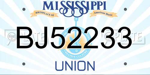 BJ52233 Mississippi License Plate