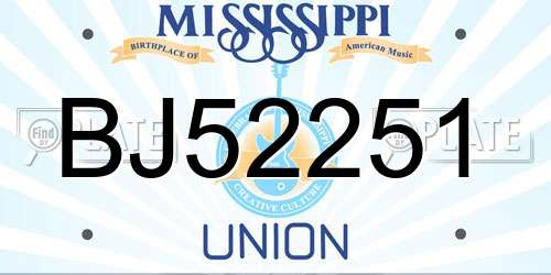 BJ52251 Mississippi License Plate