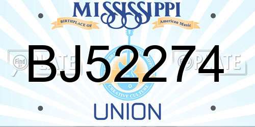 BJ52274 Mississippi License Plate