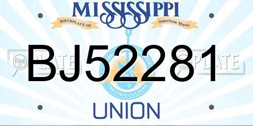 BJ52281 Mississippi License Plate
