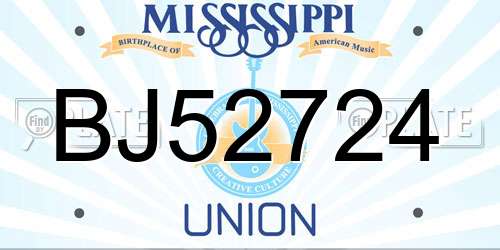 BJ52724 Mississippi License Plate