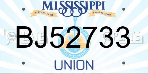BJ52733 Mississippi License Plate