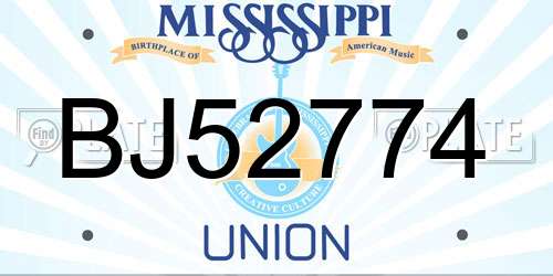 BJ52774 Mississippi License Plate