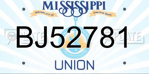 BJ52781 Mississippi License Plate