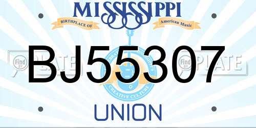 BJ55307 Mississippi License Plate