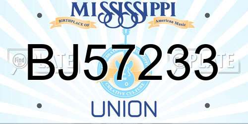 BJ57233 Mississippi License Plate