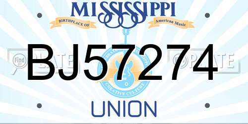 BJ57274 Mississippi License Plate