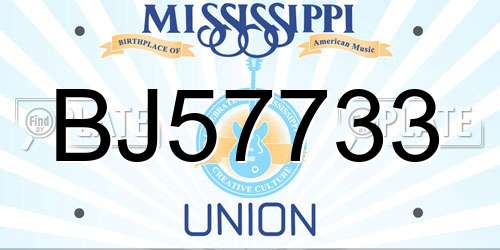 BJ57733 Mississippi License Plate