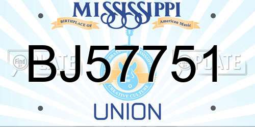 BJ57751 Mississippi License Plate