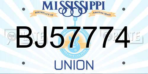 BJ57774 Mississippi License Plate