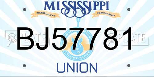 BJ57781 Mississippi License Plate