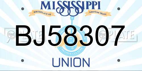 BJ58307 Mississippi License Plate