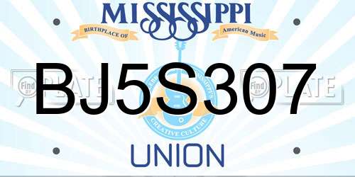BJ5S307 Mississippi License Plate