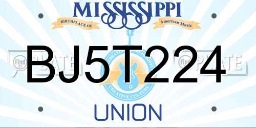 BJ5T224 Mississippi License Plate