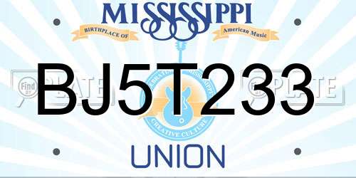 BJ5T233 Mississippi License Plate