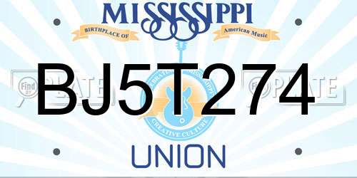 BJ5T274 Mississippi License Plate