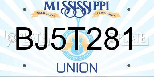 BJ5T281 Mississippi License Plate