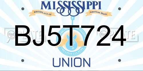 BJ5T724 Mississippi License Plate
