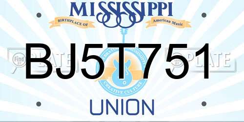 BJ5T751 Mississippi License Plate
