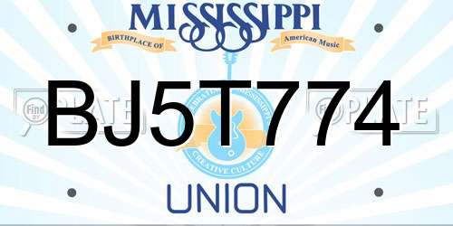 BJ5T774 Mississippi License Plate