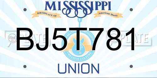 BJ5T781 Mississippi License Plate