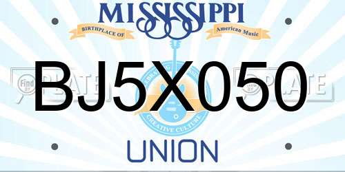 BJ5X050 Mississippi License Plate