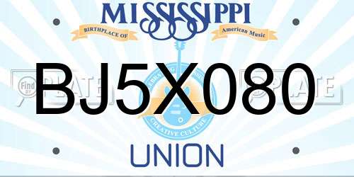 BJ5X080 Mississippi License Plate