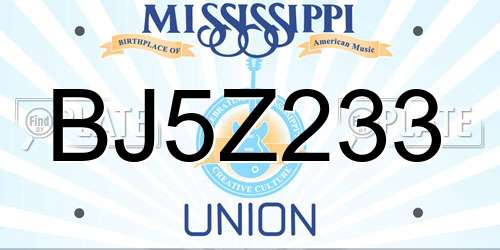 BJ5Z233 Mississippi License Plate