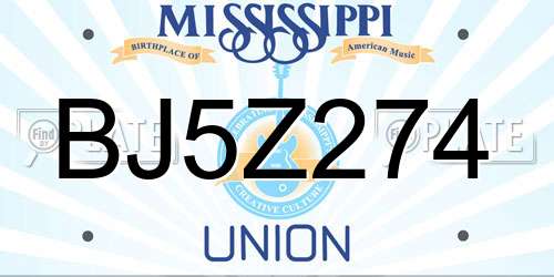 BJ5Z274 Mississippi License Plate