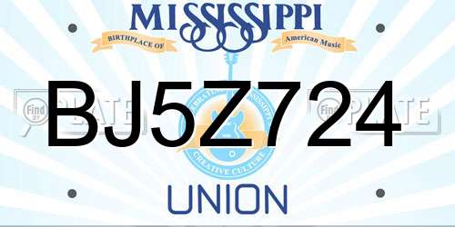 BJ5Z724 Mississippi License Plate