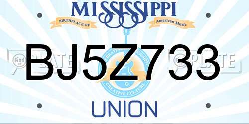 BJ5Z733 Mississippi License Plate