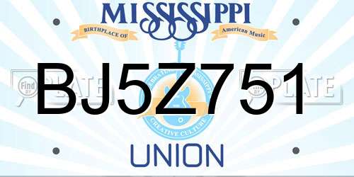 BJ5Z751 Mississippi License Plate