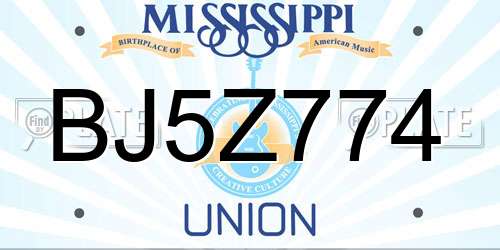 BJ5Z774 Mississippi License Plate