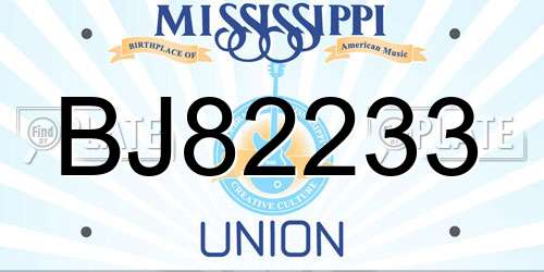 BJ82233 Mississippi License Plate