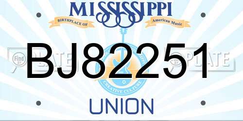 BJ82251 Mississippi License Plate