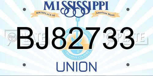 BJ82733 Mississippi License Plate