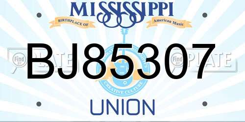 BJ85307 Mississippi License Plate